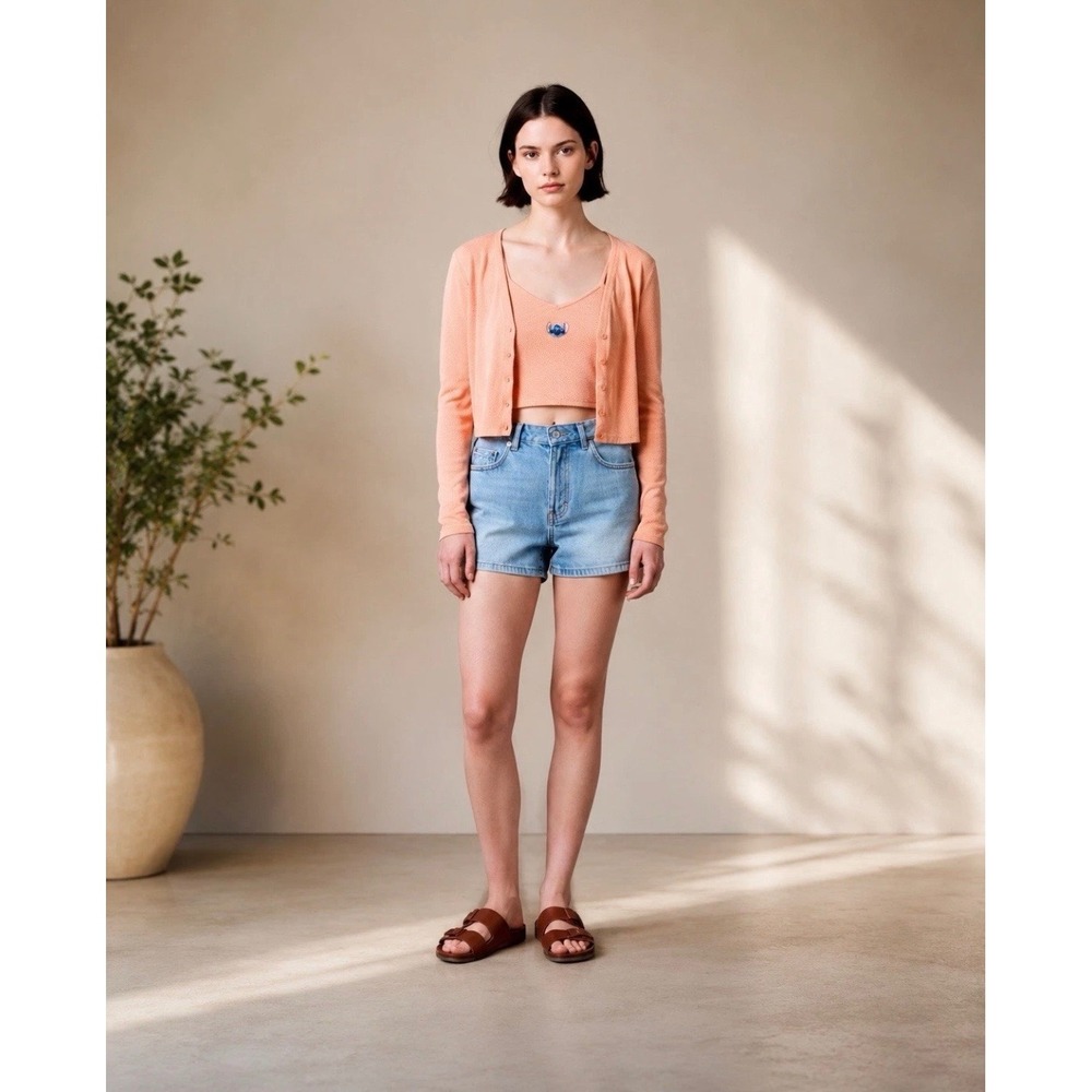 Disney Stitch Peach Cropped Cardigan and Camisole 2 Piece Set Juniors Medium M